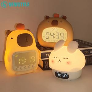 알람 시계가있는 Capybara 야간 조명 잠자는 태핑 야간 램프 모유 수유 유아 장식을위한 보육 야간 조명