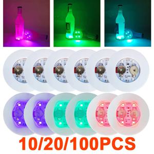 10-100PCS LED 플래시 코스터 조명 배터리 구동 빛나는 병 스티커 와인 컵 매트 램프 Ktv 바 파티 음료 컵 장식