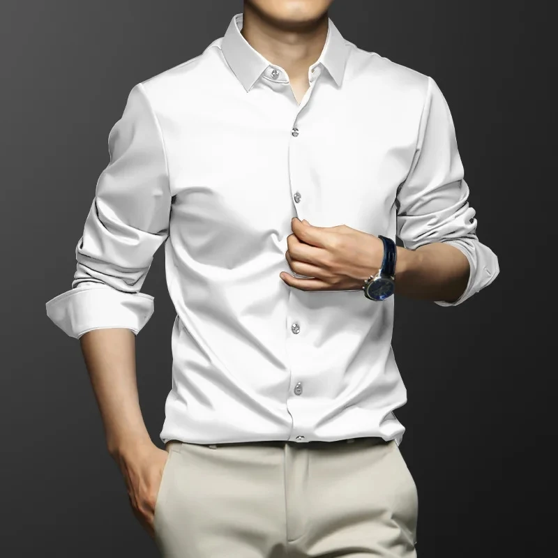 새로운 스트레치 주름 방지 남성 셔츠 남성용 긴 소매 드레스 셔츠 슬림 피트 Camisa 소셜 비즈니스 블라우스 화이트 셔츠 S-6XL