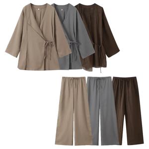 Willshela 여성 패션 2 조각 세트 솔리드 레이스 업 셔츠 & 빈티지 탄성 허리 바지 Feamle Chic Lady Pants Set