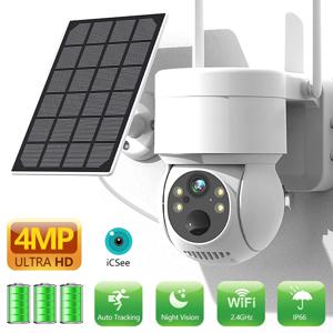 4MP WIFI 모니터 야외 무선 태양 광 PTZ IP 카메라 HD 비디오 감시 카메라 내장 배터리 장시간 대기 ICsee