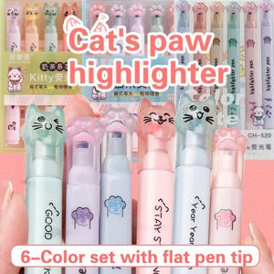 6 개/갑 Kawaii 고양이 발톱 파스텔 컬러 형광펜 드로잉 아트 마커 형광펜 선물 문구 귀여운 학교 용품