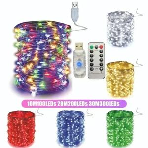 5M/10M/20/30M Telecontrol 8 모드 원격 제어 조명 USB Led 문자열 빛 요정 garlands 웨딩 크리스마스 휴일 장식 램프