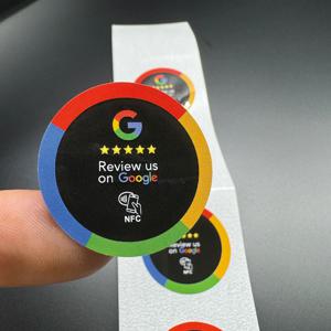 NFC 태그 Google NFC 탭 검토 스티커 태그, 30mm 방수, 13.56Mhz, NFC215 접착 라벨