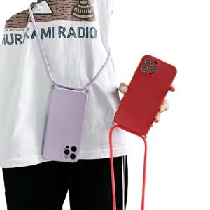 간단한 크로스 바디 랜야드 실리콘 케이스, 아이폰 15, 11, 12, 13, 14 프로 맥스, XR, X, XS, 7, 8 플러스, 코드 로프 목걸이 스트랩, 소프트 커버