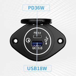 수정 된 다기능 자동차 전화 충전기 방수 자동차 RV 요트 QC PD 듀얼 QC3.0 USB 고속 충전 작동 전압 12-24V