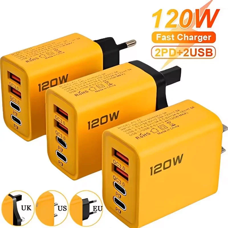 4 포트 USB C PD 충전기 빠른 충전 3.0 유형 C USB 전화 충전기 iPhone 16 15 용 고속 충전 어댑터 Samsung Xiaomi Huawei
