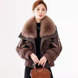 여성용 천연 여우 모피 칼라 화이트 구스 다운 재킷, 스웨이드 원단 코트, 짧은 스타일 아우터, 겨울, 2024 신상 공장 직판