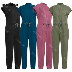 Niaahinn 건강 서비스 간호 의류 지퍼 넥 실험실 점프 슈트 애완 동물 미용 간호사 유니폼 Onesie 반팔 스크럽 작업복