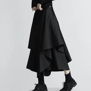 여성 블랙 스커트 일본 고딕 불규칙한 하이 웨스트 플리츠 스커트 바지 여성용 빈티지 카고 스커트 여성 의류 숙녀