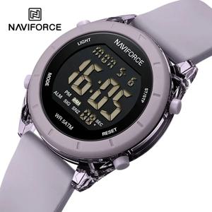 NAVIFORCE NF7108 캐주얼 와일드 여성용 시계 50m 방수 LCD 디지털 디스플레이 전자 실리콘 스트랩 여성 시계
