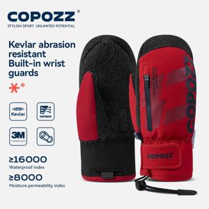 COPOZZ 겨울 스키 장갑 케블라 마모 방지 소재 스노우 보드 남성 여성 내장 손목 보호대가있는 열 눈 장갑 장갑