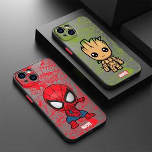 마블 귀여운 스파이더 맨 그루트 전화 케이스 iPhone 16 Pro 11 12 Mini 13 14 Pro 15 Pro Max 7 8 Plus XR XS MAX 블랙 소프트 커버
