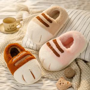 최신 고양이 발 피트 슬리퍼 여성을위한 푹신한 폐쇄 발 뒤꿈치 홈 신발 동물 발톱 슬리퍼 모피 로퍼에 겨울 따뜻한 슬립