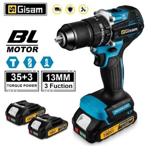 Gisam 13MM 65NM 브러시리스 전기 충격 드릴 Makita 18V 배터리 핀용 35 + 3 토크 전기 스크루 드라이버 해머 드릴 도구