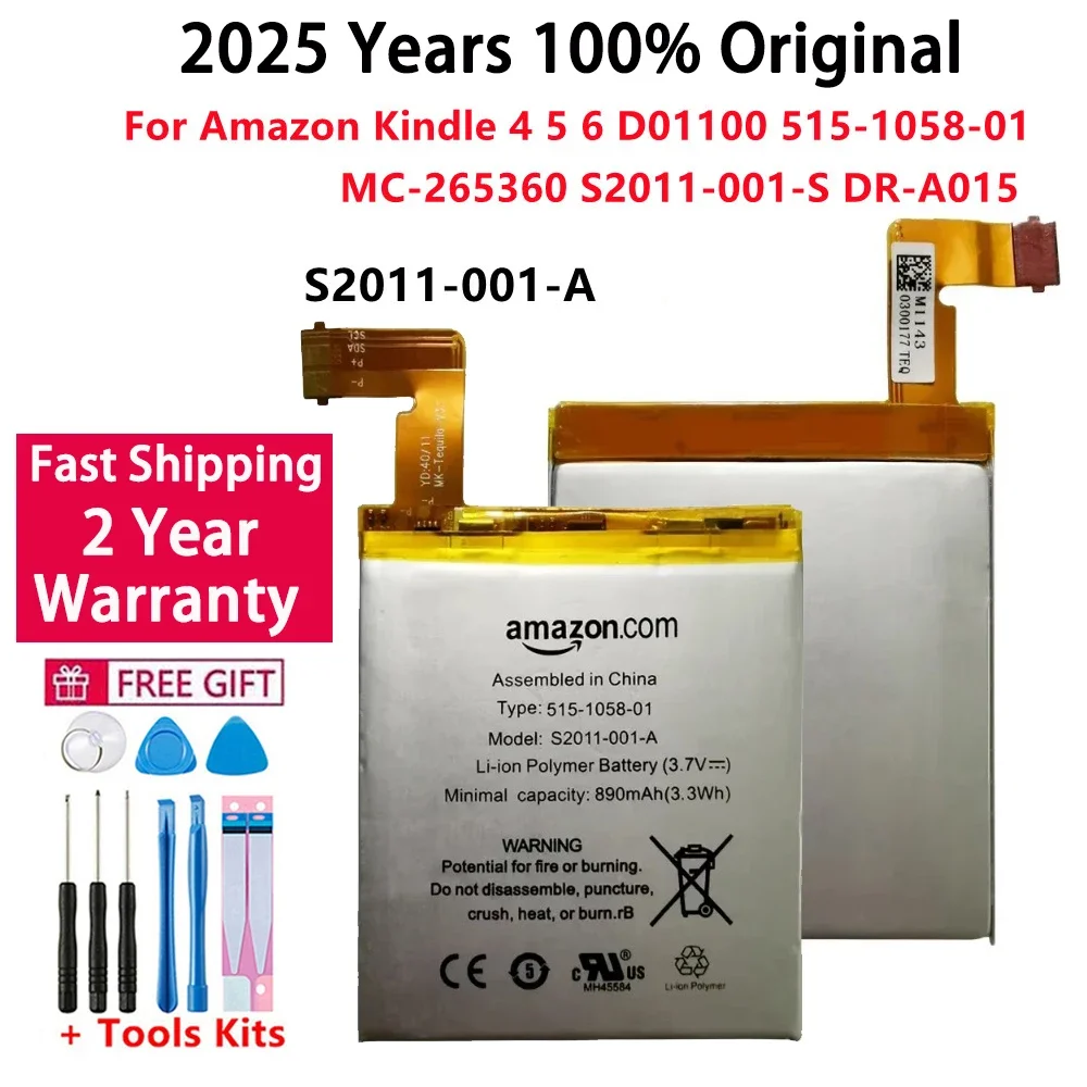 Amazon Kindle 4 5 6 D01100 515-1058-01 MC-용 100% 오리지널 890mAh 배터리 265360   S2011-001-S DR-A015 교체용 휴대폰 배터리