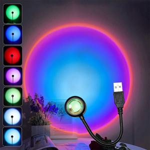 USB LED 일몰 빛 휴대 전화 셀프 사진 조명 RGB 무지개 네온 야간 조명 프로젝터 사진 벽 분위기 램프