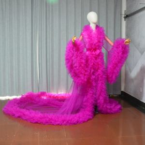 Tulle Ruffle Boudoir 임신 Photoshoot Robe Ruffle 출산 망토 베이비 샤워 성별 공개 신부 드레스 웨딩 맞춤