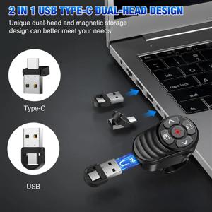 충전식 USB C 타입 무선 프레젠테이션 리모콘, 핑거 링 프레젠테이션 파워포인트 리모콘, 라이트 포인터 포함