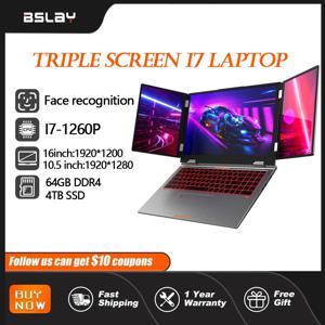 트리플 스크린 노트북 I7-1260P, 얼굴 인식 지문 잠금 해제, 와이파이 6 HDMI 컴퓨터, 16 + 10.5 + 10.5 인치, 64GB, 4TB, DDR4 Win11