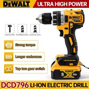 Dewalt DCD796 2000RPM 무선 전기 드릴 브러시리스 드라이버 조정 가능한 속도 임팩트 핸드 드릴 충전식 전동 공구