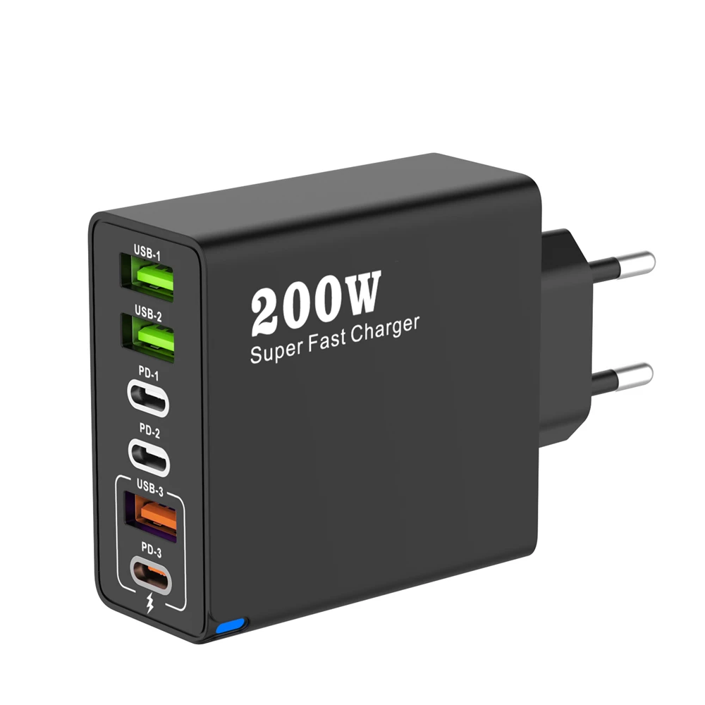 초고속 충전 USB C 타입 휴대폰 충전기, 아이폰 16, SE4, 삼성, 샤오미 아이패드용, 200W, 6 포트, PD3.0