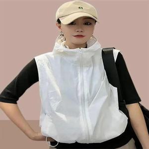 Qiubì의 여성 여름 캐주얼 경량 자외선 차단 조끼 세련된 루즈핏 후드 탱크 탑 겉옷