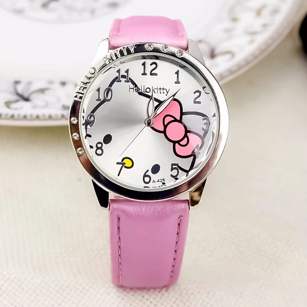 헬로 키티 Sanrio 어린이 쿼츠 시계 여성 어린이 캐주얼 방수 카와이 만화 시계 패션 손목 시계 생일 선물