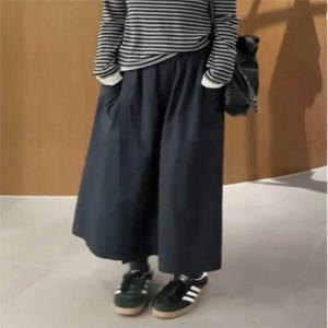 블랙 캐주얼 드레이피 작업복 와이드 레그 스커트 바지 여성 여름 새 스타일 우아한 슬리밍 하이 웨이스트 8 반바지