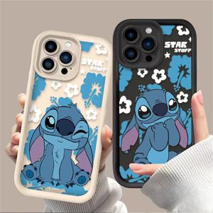 디즈니 만화 스티치 전화 케이스 iPhone 16 16E 15 14 13 12 11 Pro Max X XS X S Max XR SE 2020 SE4 7 8 충격 방지 뒷면 커버