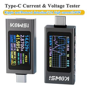 KWS-X1 4V-30V 12A 유형 C 테스터 전압계 전류계 TYPE-C 고속 충전 감지 트리거 용량 측정 리플 측정