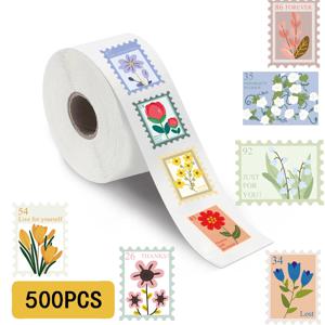 500PCS 꽃 우표 롤 스티커 하라주쿠 만화 Y2k 패션 스크랩북 낙서 카페 DIY 스크랩북 전화 선물 데칼