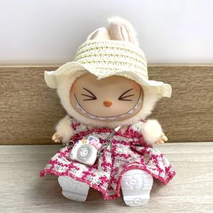 인형 의류 복장 액세서리 Labubu 의류 디자이너 핑크 드레스 세트 17CM Labubu V2 V1 DIY 미니 인형 의류 소녀 선물