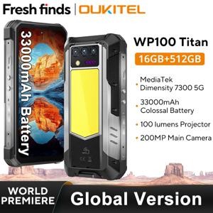 오키텔 WP100 타이탄 러기드 폰 33000mAh 66W 충전기 200MP 카메라 내장 프로젝터 캠핑 라이트 휴대폰