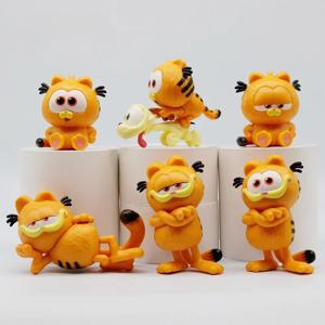 6개/세트 가필드 고양이 애니메이션 피규어 모델 인형 (6-9cm) 귀여운 만화 액션 장난감, 집 책상 장식, 어린이 크리스마스 선물