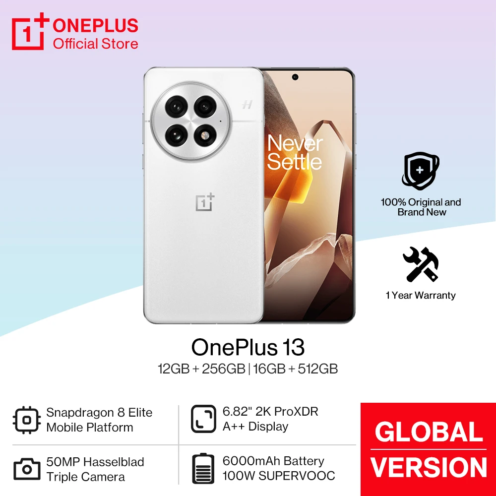 월드 프리미어 OnePlus 13 글로벌 버전 AI 스마트폰 Snapdragon 8 Elite 6000mAh 배터리 50W AIRVOOC 무선 충전 NFC