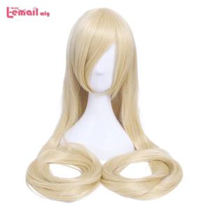 L-email 가발 합성 머리 60 인치 150cm 긴 금발 가발 Chobits Chi 코스프레 가발 스트레이트 베이지 블랙 할로윈 코스프레 가발