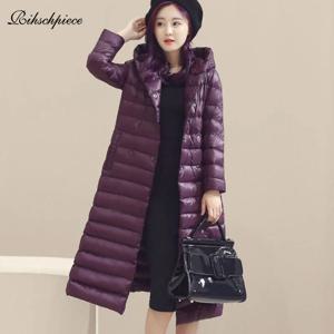 Rihschpiece 여성용 초경량 덕다운 재킷, 플러스 사이즈 3XL 코트, 롱 후디, 퍼퍼, 겨울 블랙 재킷, RZF1462, 2018 봄
