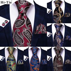 하이-넥타이 부르고뉴 브라운 블랙 스트라이프 페이즐리 실크 웨딩 Nicktie 남성용 Hanky ​​Cufflink 선물 넥타이 세트 비즈니스 파티 Dropshipping