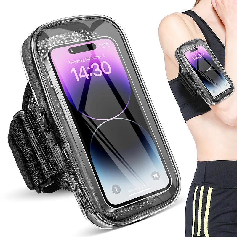 HAISSKY iPhone 14 13 12 11 Pro Max 14 Plus XR 탄성 벨트 지퍼 암 밴드 용 완전 투명 통기성 러닝 스포츠 완장 가방
