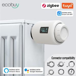 Zigbee 3.0 스마트 홈 온도 조절기 Tuya Wifi 온도 히터 라디에이터 밸브 프로그래밍 가능한 TRV 온도 조절 헤드 Google Alexa