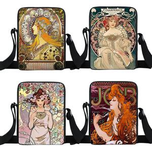 Alphonse Mucha 유화 프린트 크로스 바디 백, 남성 메신저 백, 전화 ID 카드 키 숄더백 홀더, 책 가방 선물