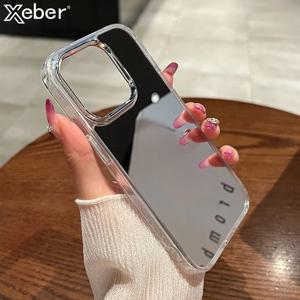 럭셔리 도금 메이크업 미러 폰 케이스, 아이폰 11 12 13 14 15 16 프로 맥스 미니 XR X XS 8 7 플러스 하드 아크릴 충격 방지 커버