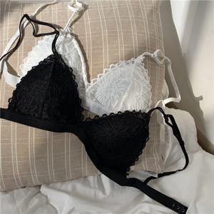 프랑스어 레이스 삼각형 레이스 Bralette 강철 반지 없음 원활한 브래지어 섹시한 여성 얇은 패드 브래지어 여름 통기성 브래지어