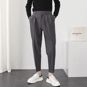 패션 남성 캐주얼 바지 탄성 허리 작은 피트 슬림 한국어 스타일 Pleated 테이퍼 남성 블레이저 바지 바지 streetwear