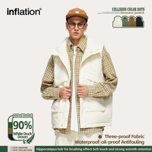 INFLATION 남성용 방풍 다운 조끼, 스탠드 칼라 90%, 화이트 덕 퍼퍼, 민소매 재킷, 따뜻한 아우터