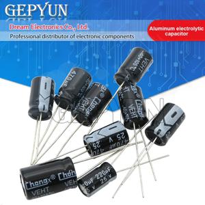 50PCS 알루미늄 전해 콘덴서 10V 16V 25V 35V 50V 100V 0.1 미크로포맷 0.22 미크로포맷 2.2 미크로포맷 4.7 미크로포맷 10 미크로포맷 22 미크로포맷 47 미크로포맷 68 미크로포맷 100 미크로포맷 220 미크로포맷 470 미크로포맷
