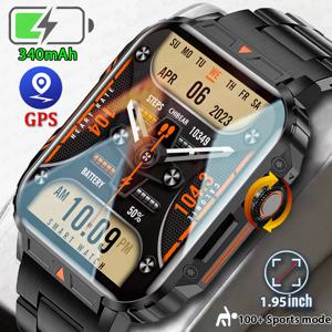 2024 새로운 1.95 야외 군사 남자 스마트 시계 남자 블루투스 전화 Smartwatch 남자 안드로이드 IOS IP68 방수 Ftiness 시계