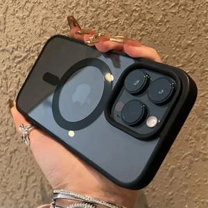 iPhone 16 15 14 13 12 11 Pro Max 14 Plus Magsafe 무선 충전 하드 PC 커버 용 충격 방지 아크릴 마그네틱 클리어 폰 케이스