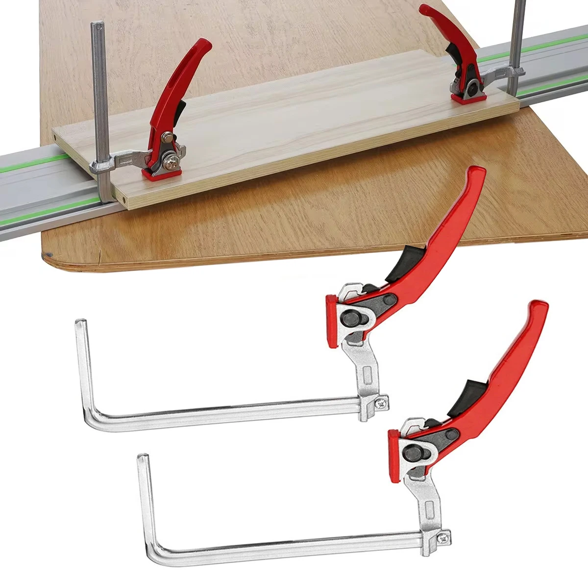 2PCS 160x60mm 퀵 가이드 레일 래칫 클램프 목공 F 클램프 MFT 및 가이드 레일 시스템 용 퀵 클램핑 핸드 툴